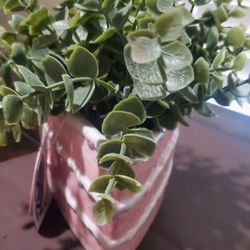 Artificial Eucalyptus Plant in a Pink Cake-Slice Shaped Ceramic Pot