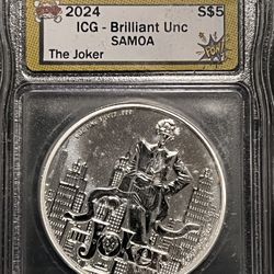 2024 Samoa 5 Dollars • DC Universe Comics The Joker • 1 oz Fine Silver Round • ICG Brilliant Uncirculated • *RARE* Population of 100