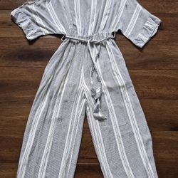 Cotton Bleu White Navy Stripe Wide Leg 100% Cotton Jumper Sz S