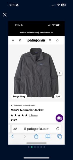 Patagonia Men’s Nomader Jacket – XL – Forge Grey (Brand New)