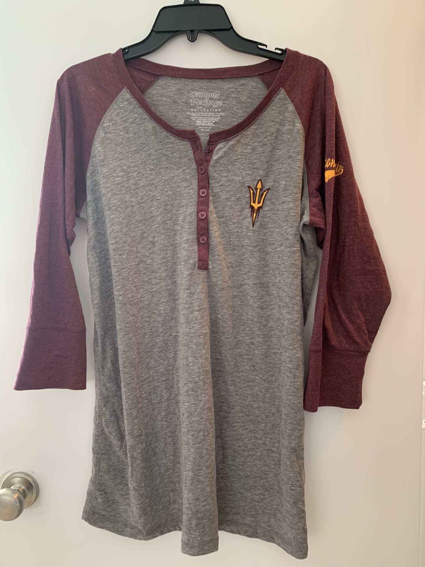 ASU grey/maroon baseball tee