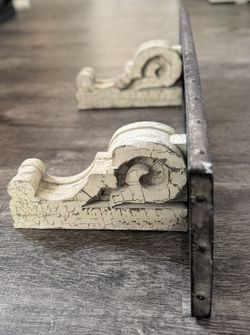 Large Rustic Shelly With Metal Top And Corbels• 