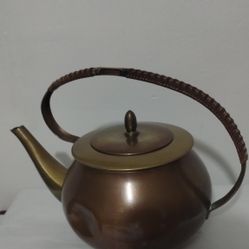 VINTAGE COPPER - MIXED  METAL TEA POT 