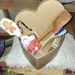 Decor Heart Box With Misc Kitchen Items 