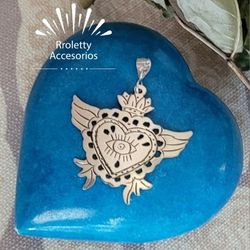Sterling Silver 925 Heart With Wings And Evil Eye Pendant