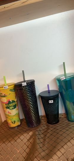 Starbucks 24 oz, and 1 16oz, collectible tumblers including Str