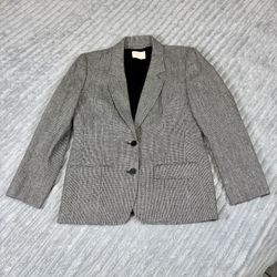 Vintage Pendleton Blazer Womens 10 Black Plaid Houndstooth 100% Virgin Wool USA