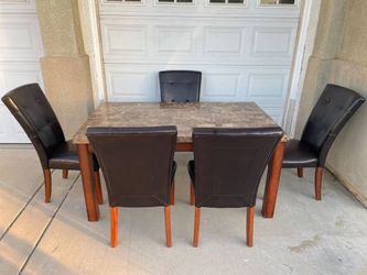 Large Marble Top Dinning Table with Five Chairs 