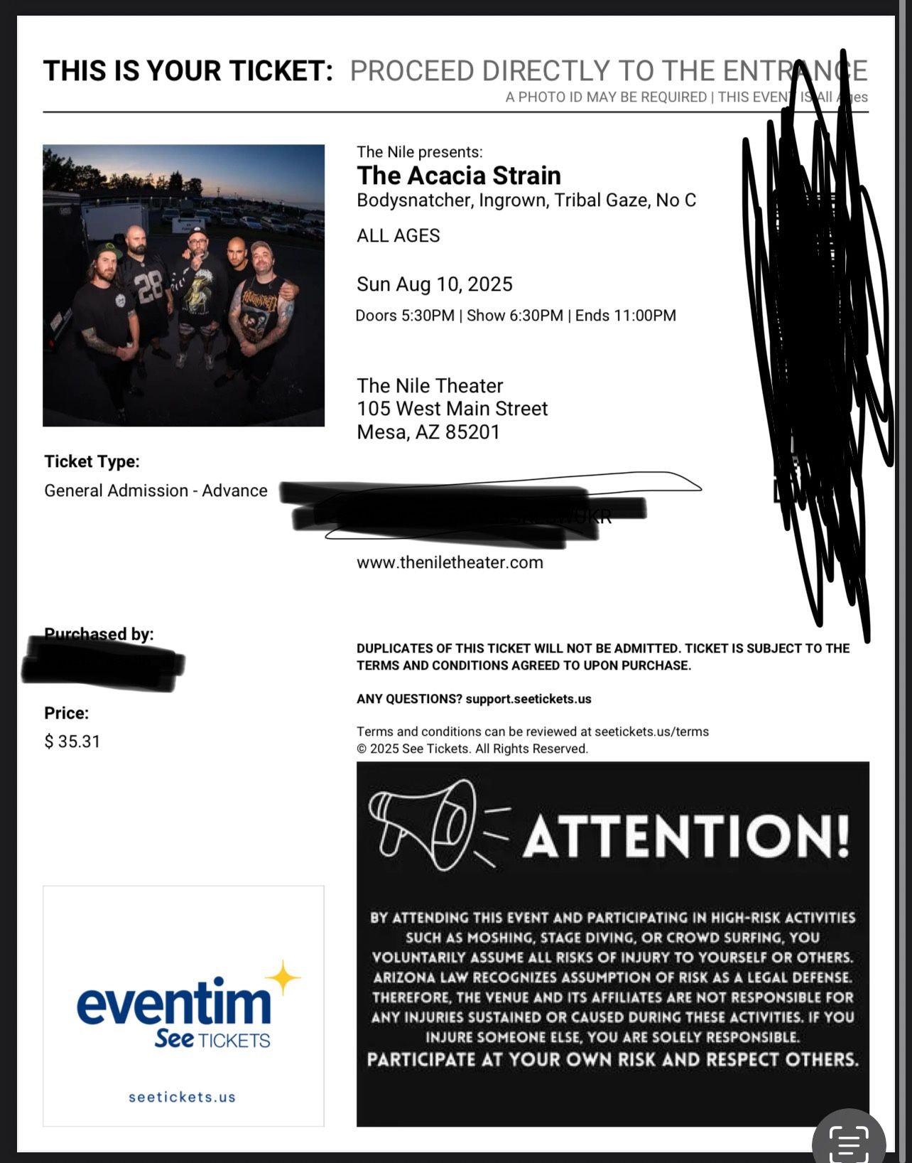 Body snatcher Ticket At The Nile