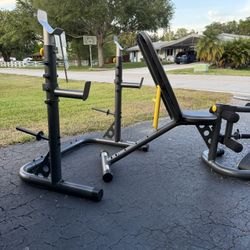 Olympic Workout Bench With Extras And Squat Rack- Like New