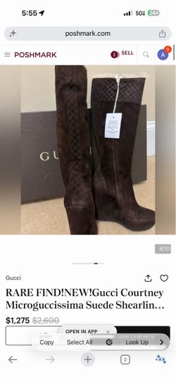 Gucci Microguccissima Suede Shearling Knee-High Boots