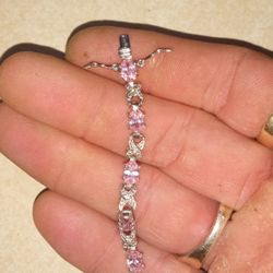 Sterling Silver.925 STAMPED CZ Pink Stones Tiny Lab Diamonds