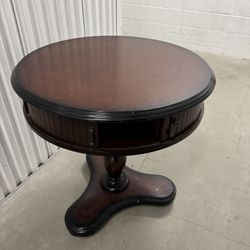 Round Wooden Side Table with Hidden Drawer