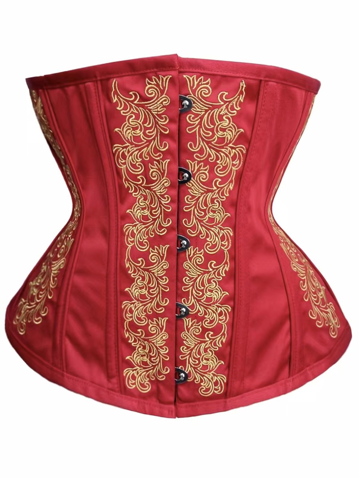 Red Embroidered Strapless Corset Bustier