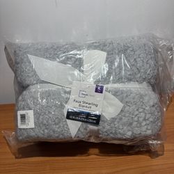King Size Gray Faux Shearling Blanket 102”x90”