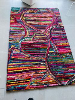 4x6 Multicolored Handmade 100% Cotton Rug in an Abstract Boho Style