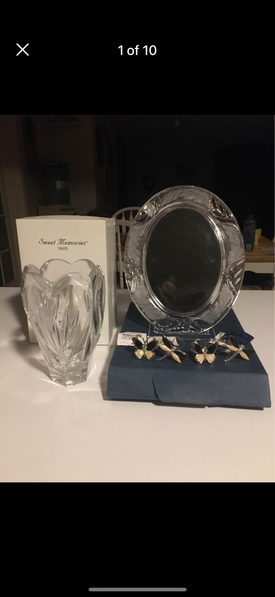 Crystal Heart Vase And Picture Frames Napkin Rings