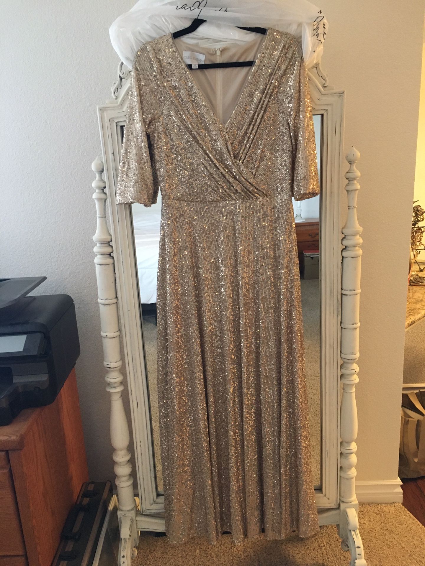 David's Bridal - Oleg Cassini Gold Sequins