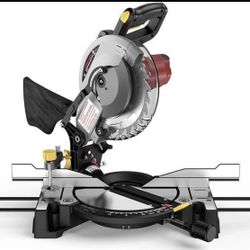 10-inch Compound Miter Saw, 5000RPM, 15 Amp, Single Bevel 0-45° with Extension Table, 36T Blade, Power Saw for Metal, Plastic, Wood, Laminates