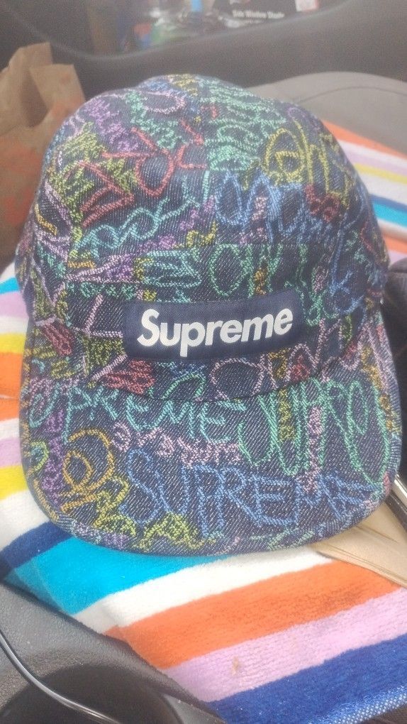 Supreme Handwriting Denim Camp Cap 'Indigo 2025 Spring/Summer line.