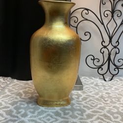 13” Gold Gilded Ceramic Flower Vase, By Baum Bros