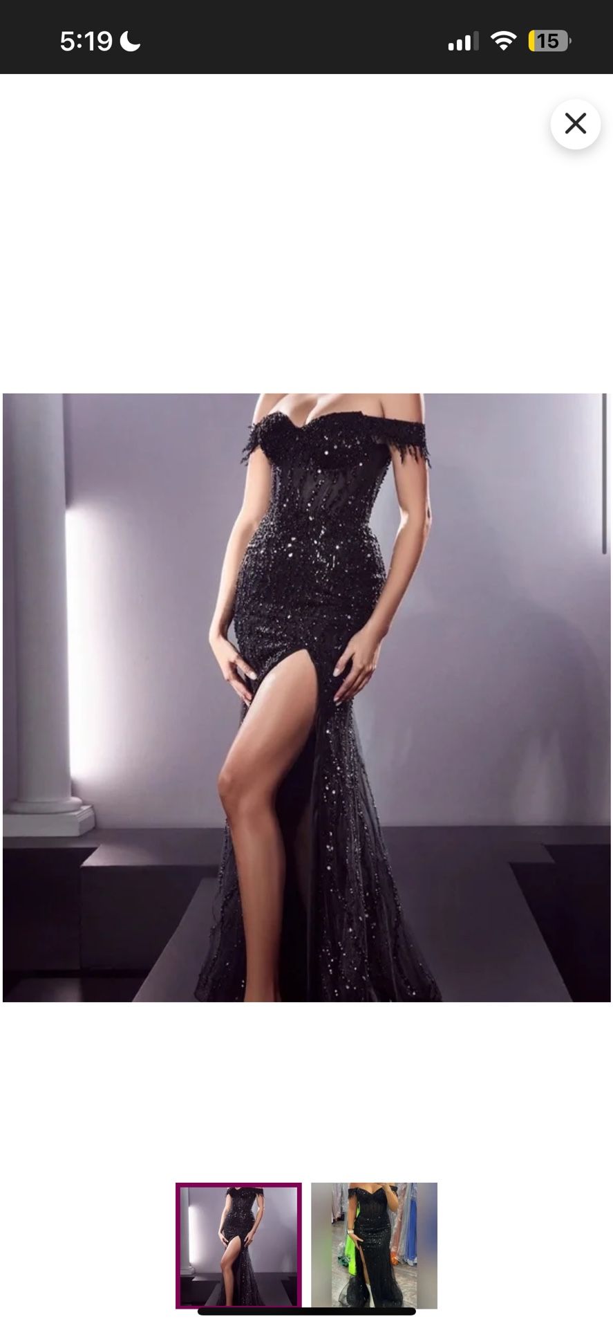Prom Dress xL Black sequin embellished off the shoulder mermaid maxi dress with thigh Slit