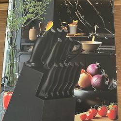 XANAPON Knife Set, 14 Pieces Kitchen Knife Set, High Carbon German Stainless Steel, Dishwasher Safe Cutlery with Sharpener, Black