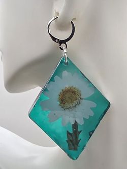 Teal Resin Daisy Earrings 