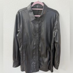 7 For All Mankind Black faux leather Button Down Shirt