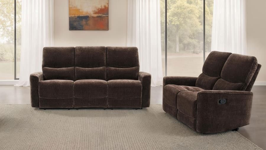 Sofa And Loveseat Manual Recliners Dark Brown Chenille Fabric. New Especial Price 