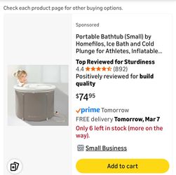 Brand new never used Portable Bathtub (Small) by Homefilos, Ice Bath and Cold Plunge for Athletes, Inflatable Adult Size Japanese Soaking  Tub for sho