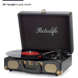Vinyl Record Player 3-Speed Bluetooth Suitcase Portable Belt-Driven