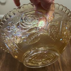 IMPERIAL Carnival Glass Iridescent Open Rose Marigold 8" Serving Bowl