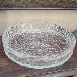 SKRUF Vtg Crystal Glass Centerpiece Bowl Sweden Bark Ice Driftwood Heavy