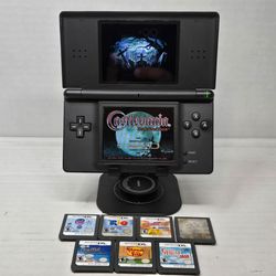 Nintendo DS Lite Cobalt Blue Black Handheld Console Tested Working + 8 Games
