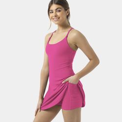 Halara SMALL Hot Pink Dress With Built In Shorts NEW