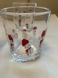 Crate & Barrel Hand blown Glass Snowmen NIB 14 Oz Tumblers