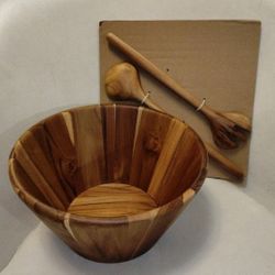 NEW Anolon Pantryware 3-Piece Teak Wood Handcrafted Elegant Salad Serving Set - Bowl with Serving Spoon & Fork. A beautiful addition to your kitchen!