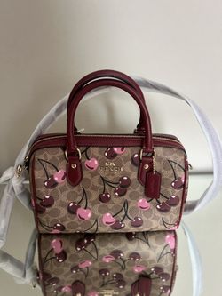 Coach Rowan Satchel Bag In Signature Canvas With Cherry Print