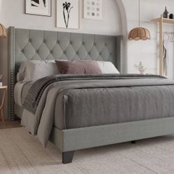 King Size Padded Bed Frame, Box Spring And Mattress 