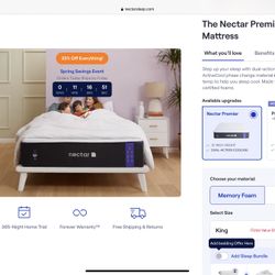 King Size Eastern Euro Nectar Premier Memory Foam Cooling Mattress Bed Serta Sealy Beautyrest Black Tempurpedic Purple Casper Snow Leesa Saatva Lull