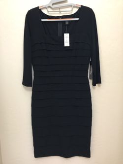 WHBM Black Square Neck Instantly Slimming Shutter Pleat Dress, Sz 6, NWT