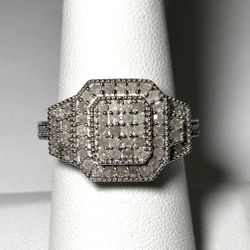 .925 Sterling Silver 1.00ctw Genuine White Diamond Cluster Ring Size 8