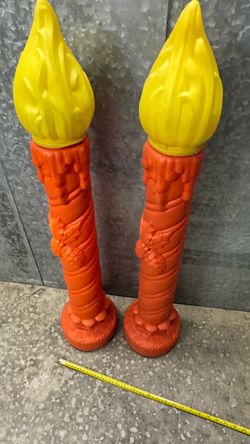 Set of 2 VTG 1960s Blow Mold 38" Red Candles Christmas Decor MISSING LIGHT AND PLUG