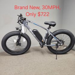 Brand New 7 Speed Fat Tire Electric Bike, 30mph, Free Assembly 