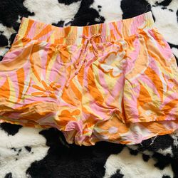 Brand LIFE, Cute Set Short And Crop Top, Pink, Yellow And Orange, Size Is XL 