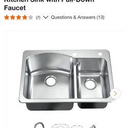 Glacier Bay
33 in. Drop-In 60/40 Double Bowl 18 Gauge Stainless Steel Kitchen Sink with Pull-Down Faucet