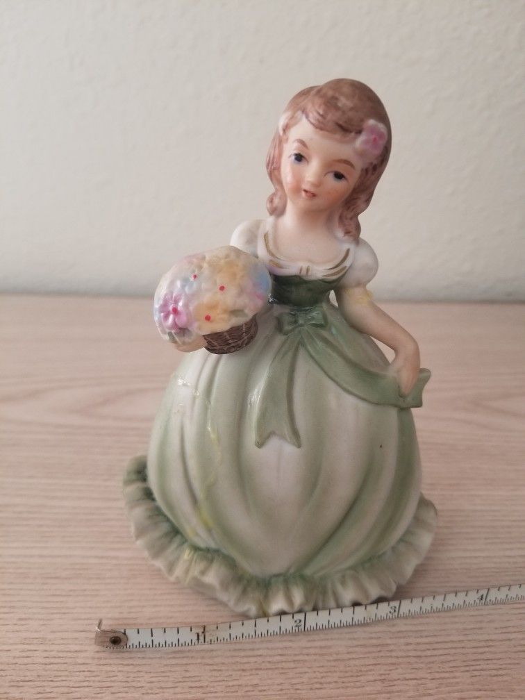 Porcelain Girl In Green Dress With Flowers