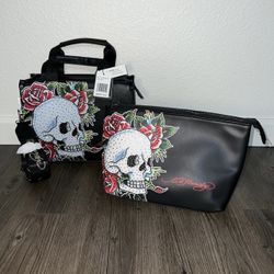 ED Hardy purse + matching cosmetic bag
