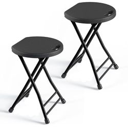 Folding Stool, 18 Inch Foldable Stool with Handle & Steel Frame, Pack of 2 Folding Bar Stools, 440lbs Sturdy Foldable Lightweight Metal Chair for Camp